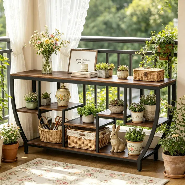 Industrial Console Table 70.9 Inch Entryway Sofa Table with Shelves for Hallway Living Room Rustic Metal Wood Sofa Table