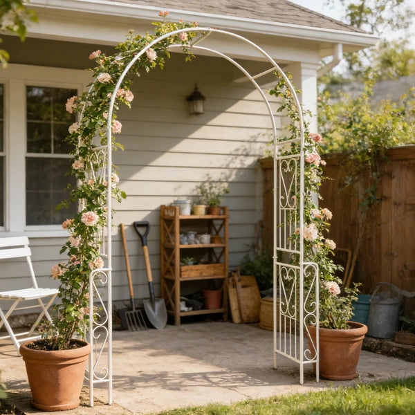 Metal Garden Arch W55'' x H94.5'' Garden Arbor Trellis Climbing Plants Support Rose Arch Outdoor Arch