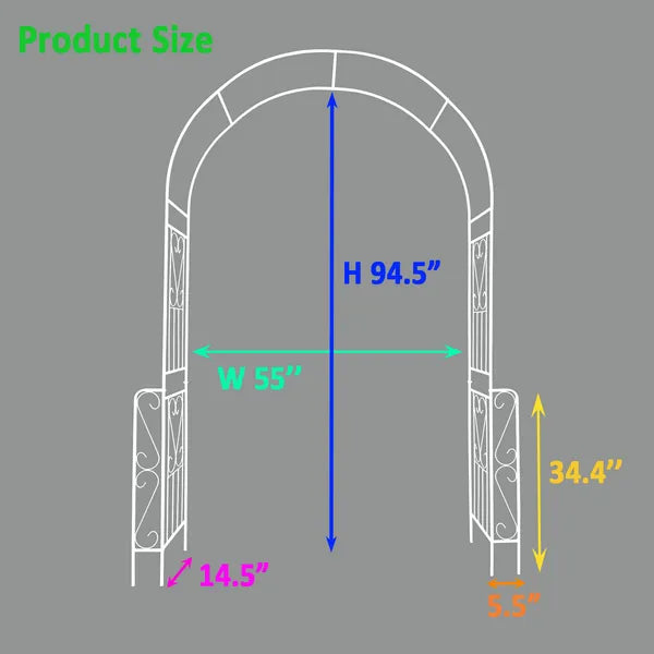 Metal Garden Arch W55'' x H94.5'' Garden Arbor Trellis Climbing Plants Support Rose Arch Outdoor Arch
