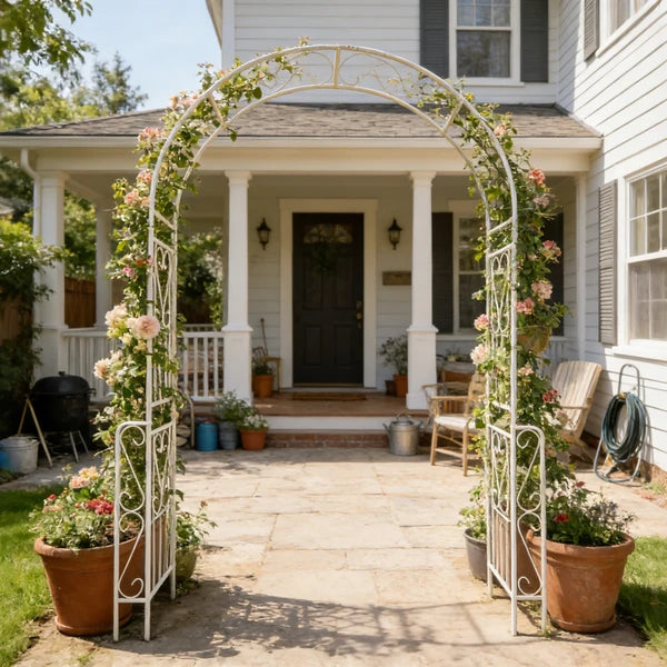 Metal Garden Arch W55'' x H94.5'' Garden Arbor Trellis Climbing Plants Support Rose Arch Outdoor Arch