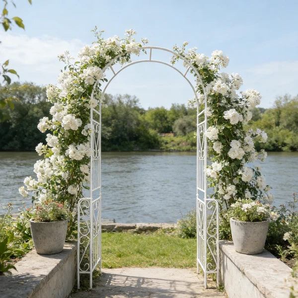 Metal Garden Arch W55'' x H94.5'' Garden Arbor Trellis Climbing Plants Support Rose Arch Outdoor Arch