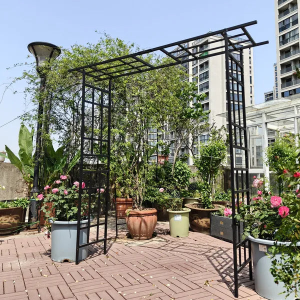 Metal Garden Arch with Adjustable Width W42.52''~W78.15'' Climbing Plants Support Rose Arch Outdoor Black