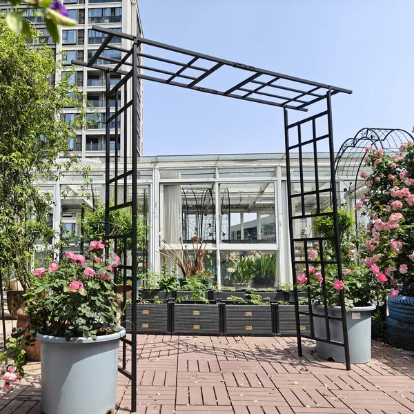 Metal Garden Arch with Adjustable Width W42.52''~W78.15'' Climbing Plants Support Rose Arch Outdoor Black