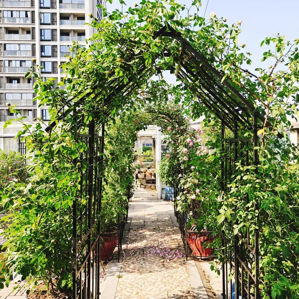 Metal Garden Arch with Adjustable Width W42.52''~W78.15'' Climbing Plants Support Rose Arch Outdoor Black