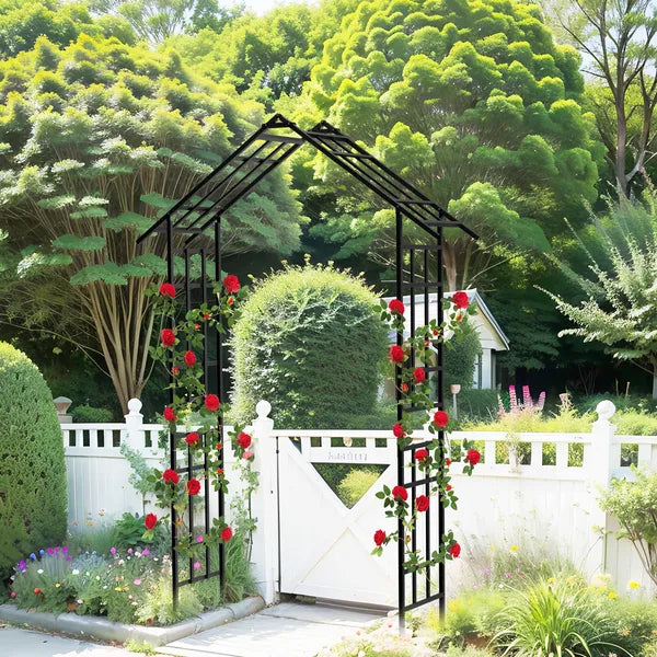 Metal Garden Arch with Adjustable Width W42.52''~W78.15'' Climbing Plants Support Rose Arch Outdoor Black