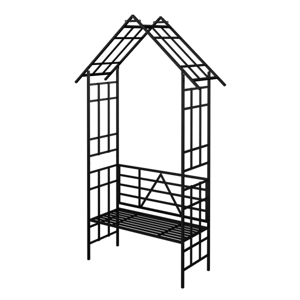 Metal Garden Arch with Bench Turned into Flower Stand W58.07*H97.24 Climbing Plants Support Rose Arch Outdoor Black