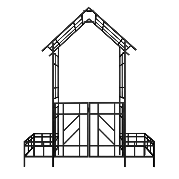 Metal Garden Arch with Gate with planter W80.71*H97.24 Climbing Plants Support Rose Arch Outdoor Black