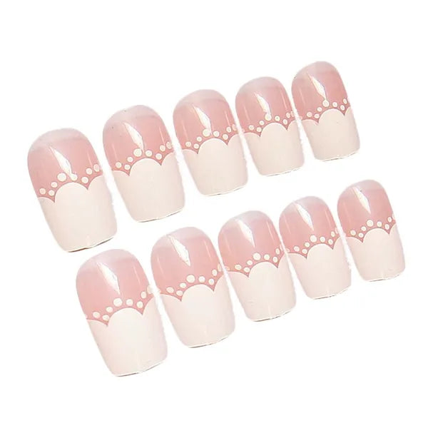Modern Style Pink White Artificial False Nails Tips
