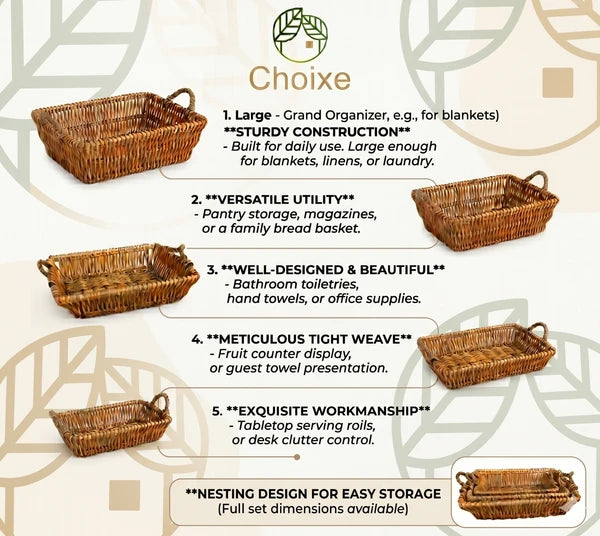 Multi-Functional Willow Baskets Set of 5 - Natural Nesting Storage Organizers for Home, Kitchen, Living Room and Bathroom, Elegant Handwoven Display Decor