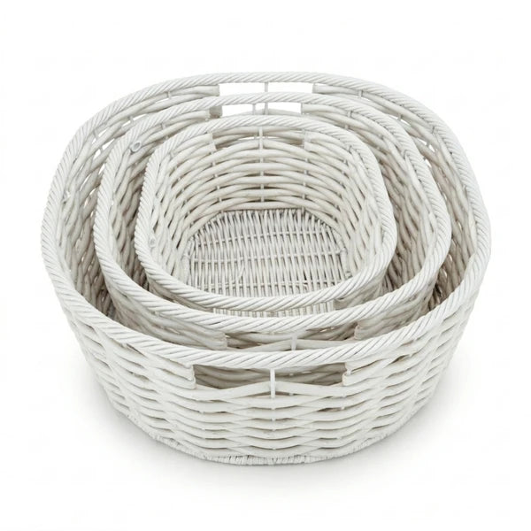 Multi-Purpose Nesting Basket 3-Piece Set – Hand-Woven PE Rattan Decorative Home Storage Baskets for Organizing Linens, Toys & Pantry Items, Durable Wicker Style Built to Last