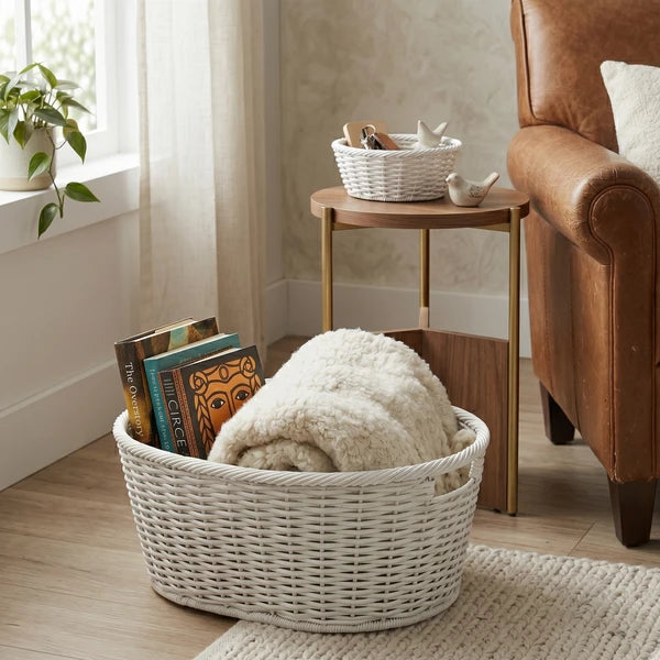 Multi-Purpose Nesting Basket 3-Piece Set – Hand-Woven PE Rattan Decorative Home Storage Baskets for Organizing Linens, Toys & Pantry Items, Durable Wicker Style Built to Last