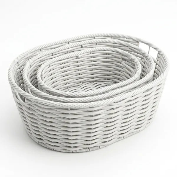 Multi-Purpose Nesting Basket 3-Piece Set – Hand-Woven PE Rattan Decorative Home Storage Baskets for Organizing Linens, Toys & Pantry Items, Durable Wicker Style Built to Last