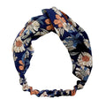 Navy Blue Flower Nylon Head Wrap Headband Vintage Elastic