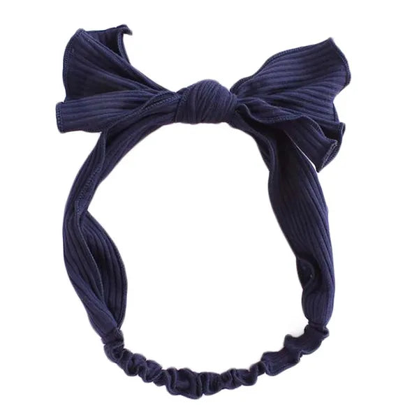 Navy Blue Simple Bowknot Stretch Hairband Solid Color