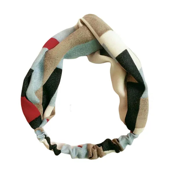 Nylon Head Wrap Headband Vintage Color Block Elastic