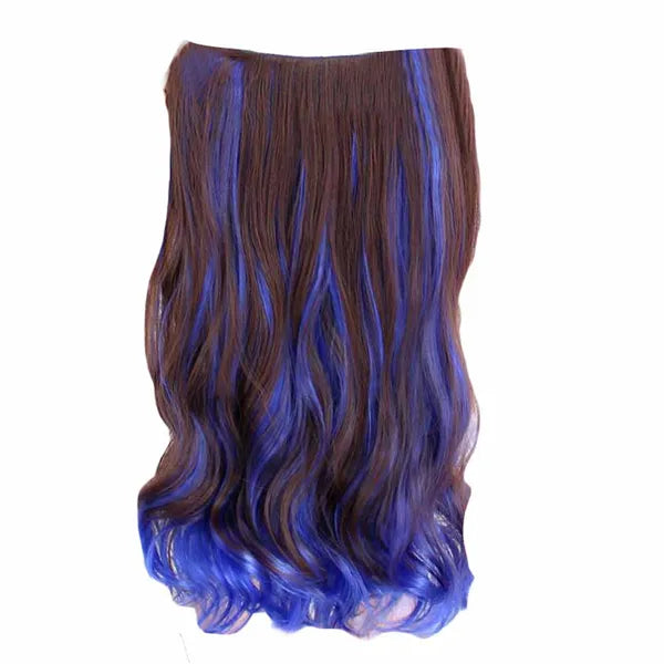 One-piece Two Tone Clip-on Hairpieces 5 Clips Brown Style 2