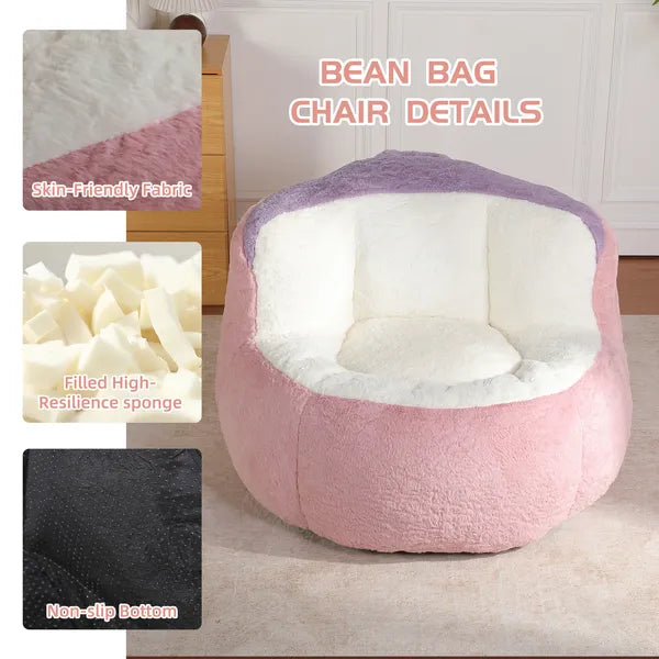 Oversized Bean Bag Chairs,Multicolor Faux Fur Couch Filled with Shredded Sponge,Large Lounger Sofa For Living Room,No Assembly Required .