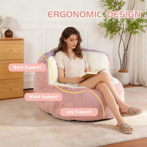 Oversized Bean Bag Chairs,Multicolor Faux Fur Couch Filled with Shredded Sponge,Large Lounger Sofa For Living Room,No Assembly Required .