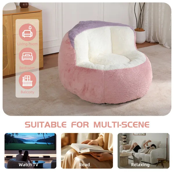 Oversized Bean Bag Chairs,Multicolor Faux Fur Couch Filled with Shredded Sponge,Large Lounger Sofa For Living Room,No Assembly Required .