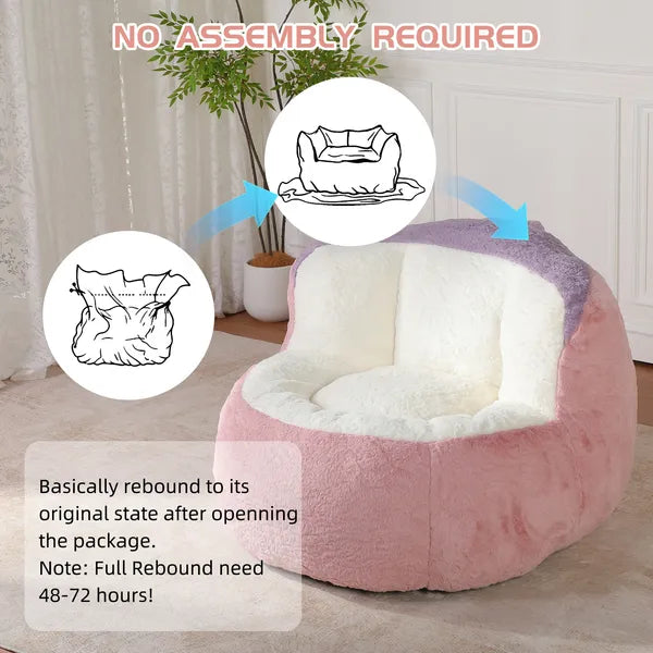 Oversized Bean Bag Chairs,Multicolor Faux Fur Couch Filled with Shredded Sponge,Large Lounger Sofa For Living Room,No Assembly Required .
