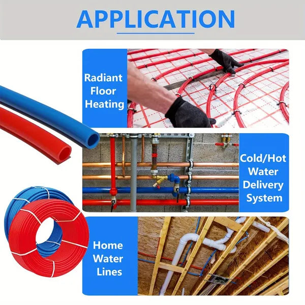 PEX Pipe 1/2 Inch 100ft 2 Rolls PEX Tubing EVOH Pex-B Pipe Non Oxygen Barrier Durable Leakage-Proof Flexible for Residential Water Lines in Homes pex Radiant Heat Tubing(Red+Blue)