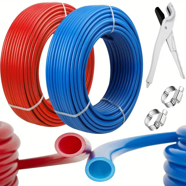 PEX Pipe 1/2 Inch 100ft 2 Rolls PEX Tubing EVOH Pex-B Pipe Non Oxygen Barrier Durable Leakage-Proof Flexible for Residential Water Lines in Homes pex Radiant Heat Tubing(Red+Blue)