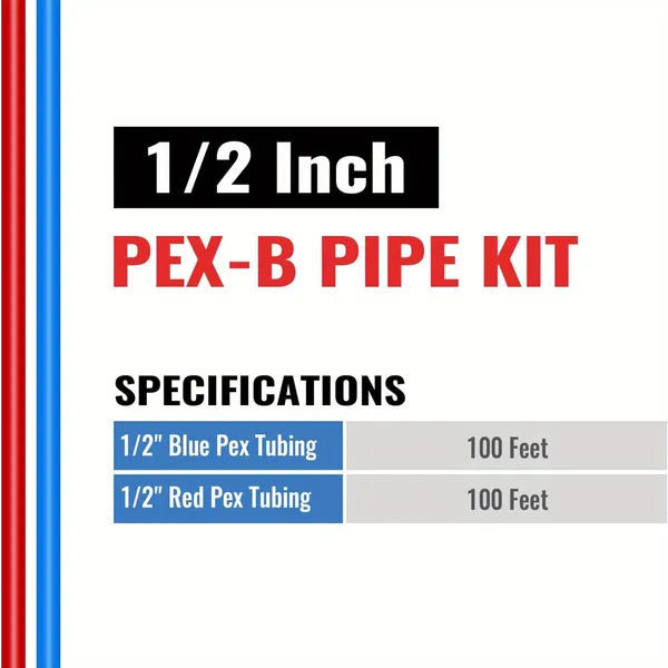 PEX Pipe 1/2 Inch 100ft 2 Rolls PEX Tubing EVOH Pex-B Pipe Non Oxygen Barrier Durable Leakage-Proof Flexible for Residential Water Lines in Homes pex Radiant Heat Tubing(Red+Blue)