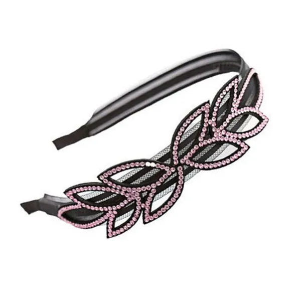 Pink Bling Bling Rhinestone Headband Leaves Hair Hoop