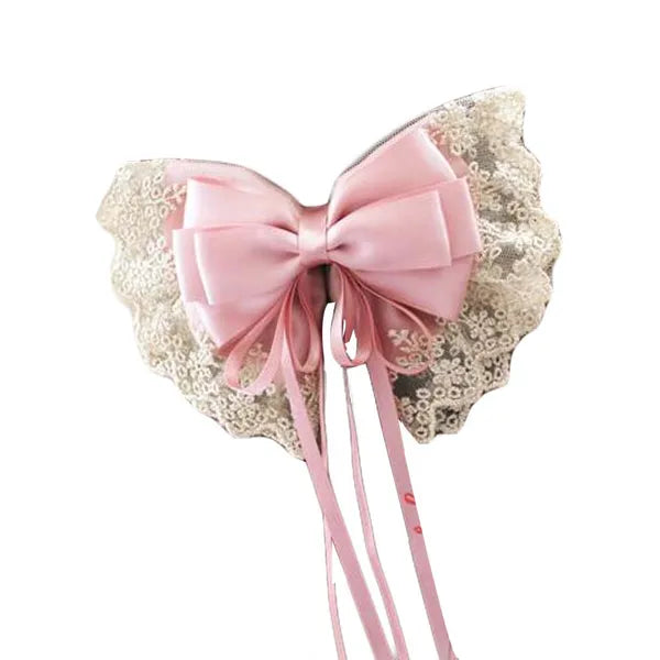 Pink Cute Lace Large Bowknot French Barrettes