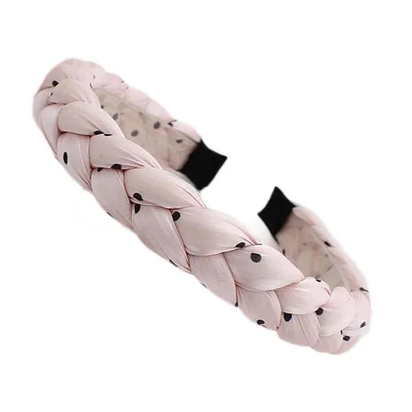 Pink Sponge Twist Braided Headband Women Dots Thick