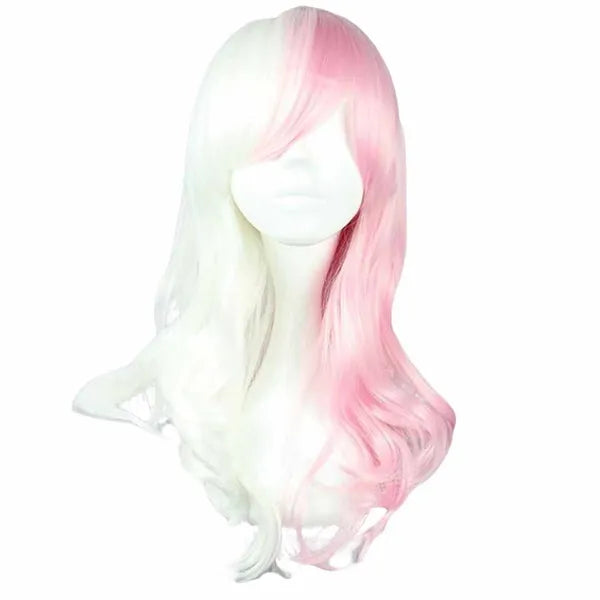 Pink White 50 cm 2 Tone Cosplay Full Wig Long Curly