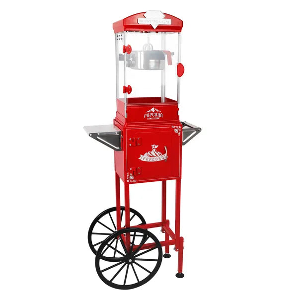 Popcorn Machine with Cart ,Wheels & 10 Oz Kettle Popcorn Maker Measuring 3 plastic spoon Home Theater Popcorn Machine-Red