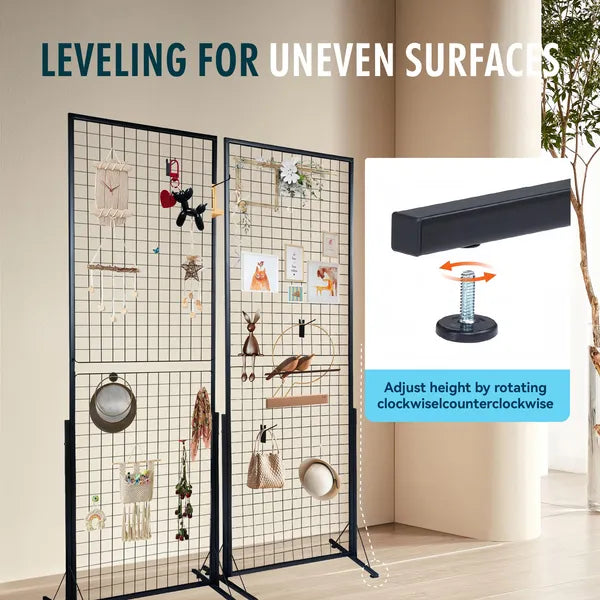 Professional Gridwall Display 2-Pack 24"x67" Double-Sided Retail Grid Wall Panels with Sturdy T-Base & 20 Display Hooks/Clips for Boutique, Craft Fair & Trade Show