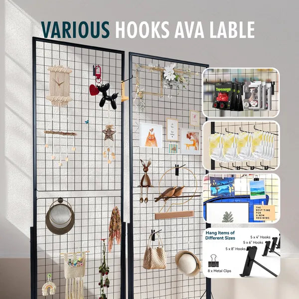 Professional Gridwall Display 2-Pack 24"x67" Double-Sided Retail Grid Wall Panels with Sturdy T-Base & 20 Display Hooks/Clips for Boutique, Craft Fair & Trade Show