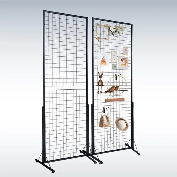 Professional Gridwall Display 2-Pack 24"x67" Double-Sided Retail Grid Wall Panels with Sturdy T-Base & 20 Display Hooks/Clips for Boutique, Craft Fair & Trade Show