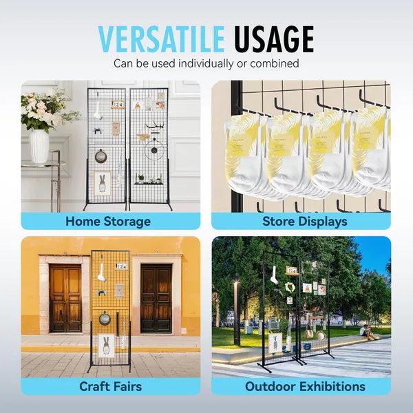 Professional Gridwall Display 2-Pack 24"x67" Double-Sided Retail Grid Wall Panels with Sturdy T-Base & 20 Display Hooks/Clips for Boutique, Craft Fair & Trade Show