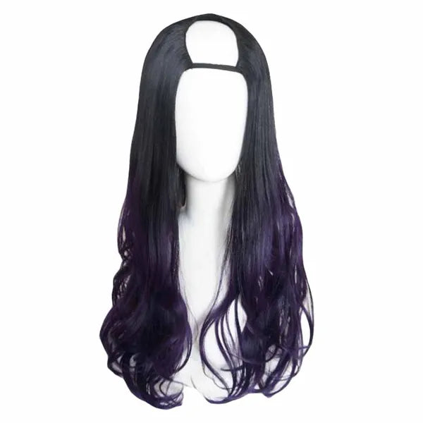 Purple Black 65 cm U Shape 2 Tone Long Curly Wig