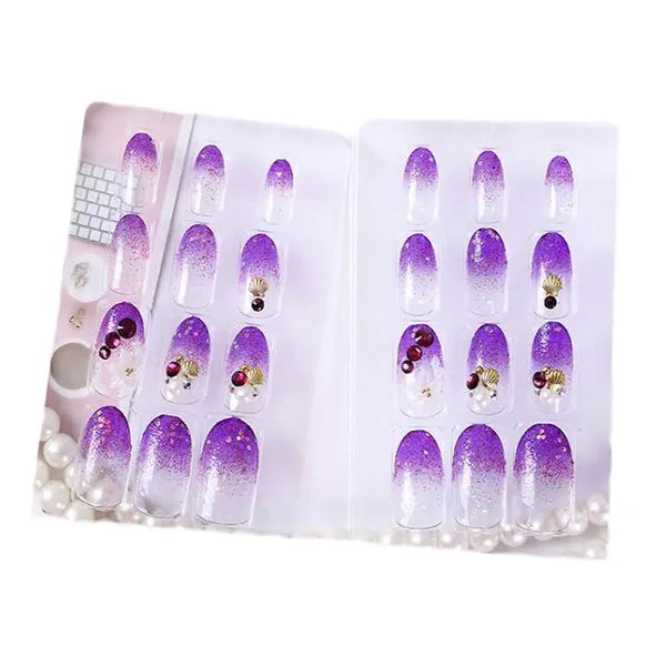 Purple Flower Beads False Fingernails Artificial Nails