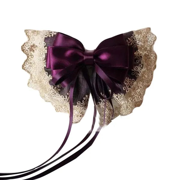 Purple Vintage Lace Large Bowknot French Barrette