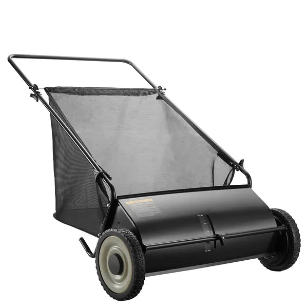 Push Lawn Sweeper, 26-inch Leaf & Grass Collector, Strong Rubber Wheels & Heavy Duty Thickened Steel, Durable to Use with Large Capacity 7 cu. ft. Mesh Collection Hopper Bag, 4 Spinning Brushes