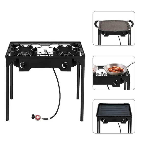Replace 1255491Outdoor Camp Stove High Pressure Propane Gas Cooker Portable Cast Iron Patio Cooking Burner (Double Burner 150000-BTU)