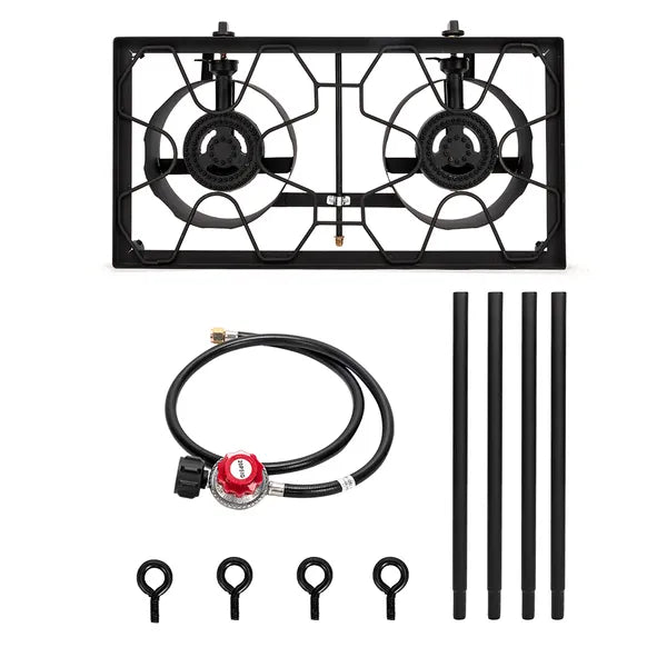 Replace 1255491Outdoor Camp Stove High Pressure Propane Gas Cooker Portable Cast Iron Patio Cooking Burner (Double Burner 150000-BTU)