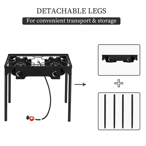 Replace 1255491Outdoor Camp Stove High Pressure Propane Gas Cooker Portable Cast Iron Patio Cooking Burner (Double Burner 150000-BTU)