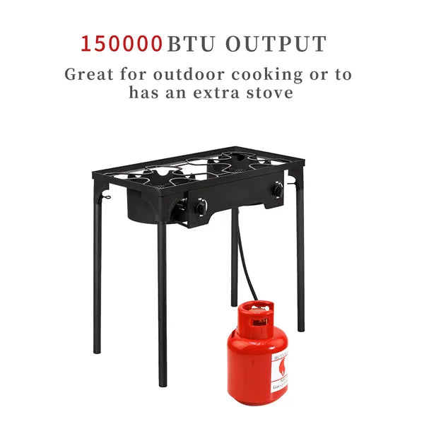 Replace 1255491Outdoor Camp Stove High Pressure Propane Gas Cooker Portable Cast Iron Patio Cooking Burner (Double Burner 150000-BTU)