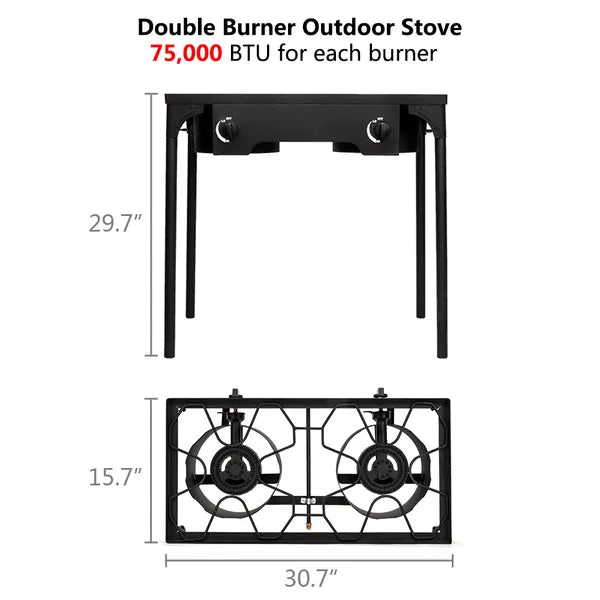 Replace 1255491Outdoor Camp Stove High Pressure Propane Gas Cooker Portable Cast Iron Patio Cooking Burner (Double Burner 150000-BTU)