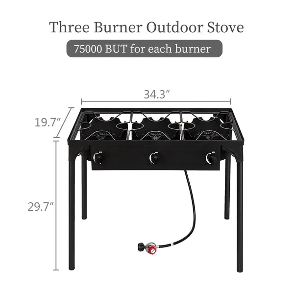 Replace 15455210Outdoor Camp Stove High Pressure Propane Gas Cooker Portable Cast Iron Patio Cooking Burner (Three Burner 225000-BTU)