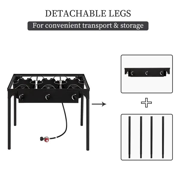 Replace 15455210Outdoor Camp Stove High Pressure Propane Gas Cooker Portable Cast Iron Patio Cooking Burner (Three Burner 225000-BTU)