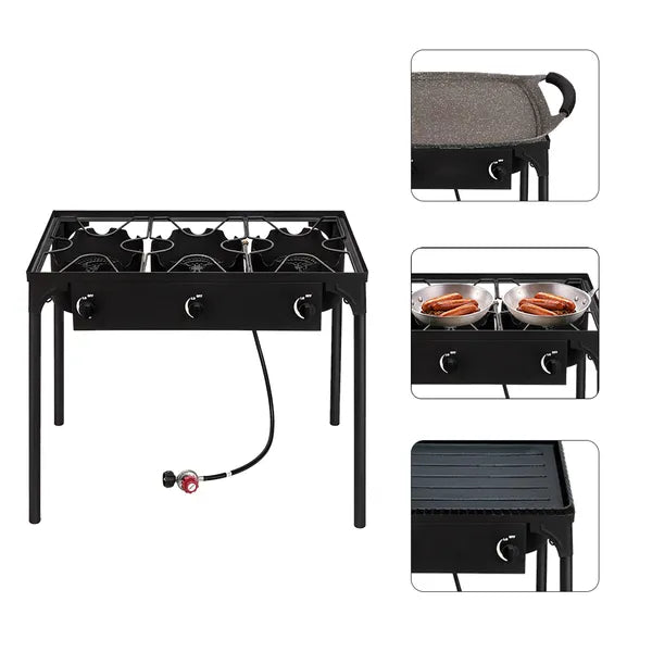 Replace 15455210Outdoor Camp Stove High Pressure Propane Gas Cooker Portable Cast Iron Patio Cooking Burner (Three Burner 225000-BTU)