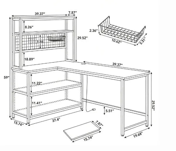 Reversible L-Shaped Desk 55 Inch Computer Desk with Wireless Charging And Shelves Home Office Desk with Storage