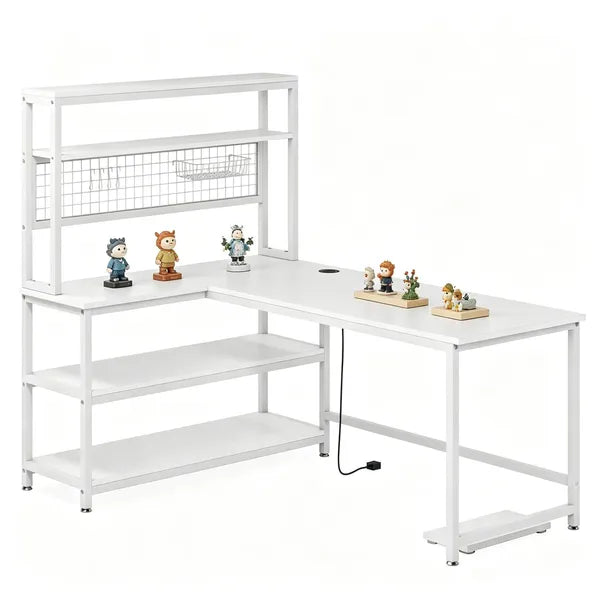 Reversible L-Shaped Desk 55 Inch Computer Desk with Wireless Charging And Shelves Home Office Desk with Storage